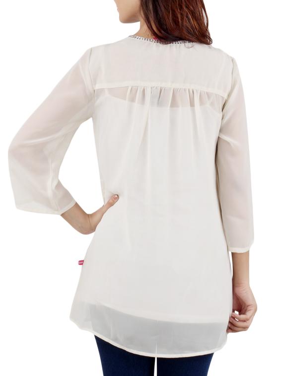embellished tie up neck tunic - 10296511 - Zoom Image - 3