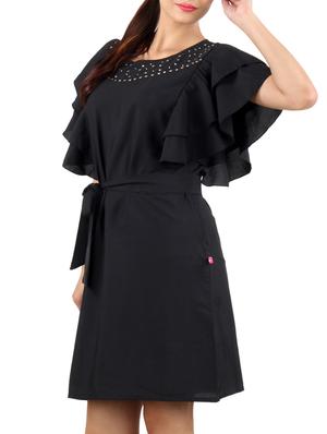 flutter sleeved belted dress - 10296514 - Standard Image - 2