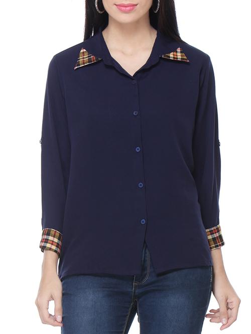 blue crepe regular shirt - 10302079 - Standard Image - 1