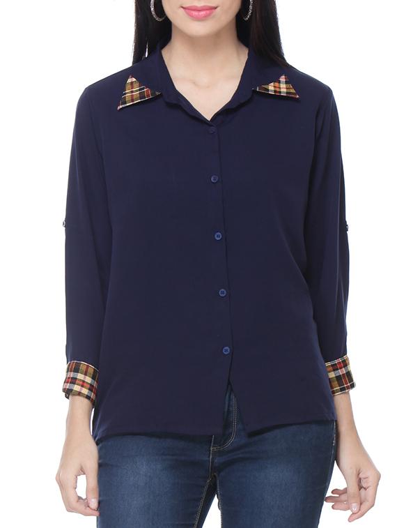 blue crepe regular shirt - 10302079 - Zoom Image - 1
