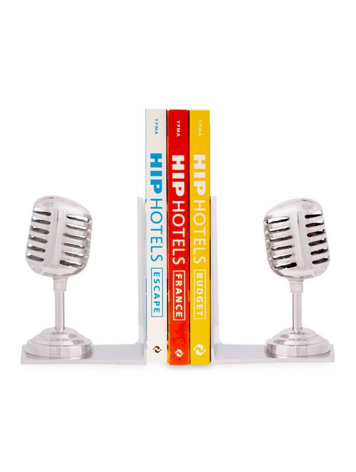 Silver Aluminium Vintage Microphone Bookends - 1030653 - Standard Image - 1