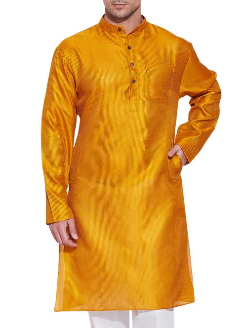 yellow silk long ethnic kurta - 10326649 - Standard Image - 1
