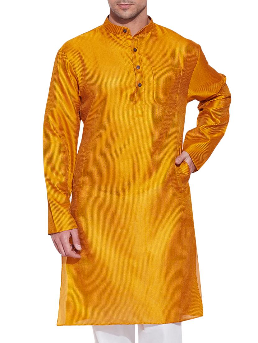 yellow silk long ethnic kurta - 10326649 - Zoom Image - 1