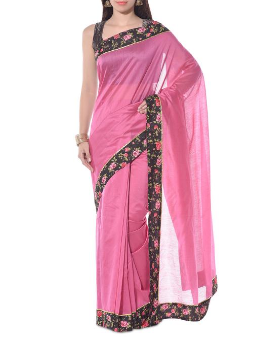 closet rani pink rose pink floral printed chanderi saree - 10327104 - Very Small Image - 1