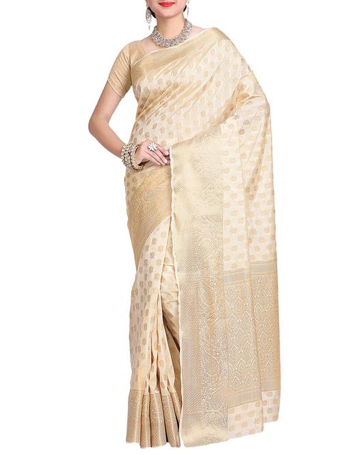 Meghdoot off white artificial silk saree with blouse piece - 10339932 - Very Small Image - 1