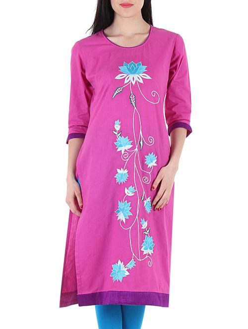 purple cotton straight kurta - 10341988 - Standard Image - 1