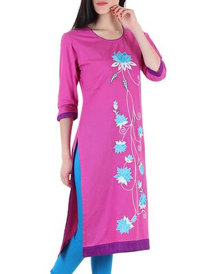 purple cotton straight kurta - 10341988 - Standard Image - 2
