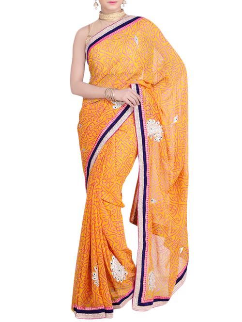 yellow gold georgette saree - 10342572 - Standard Image - 1