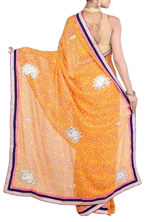 yellow gold georgette saree - 10342572 - Zoom Image - 2