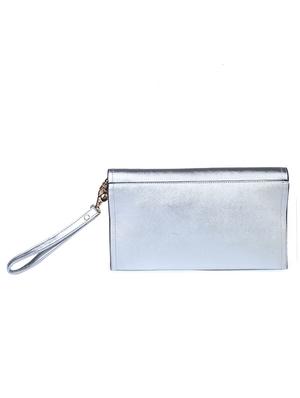 silver leatherette clutch - 10346309 - Standard Image - 2