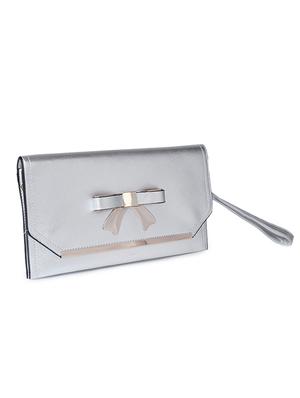 silver leatherette clutch - 10346309 - Standard Image - 4