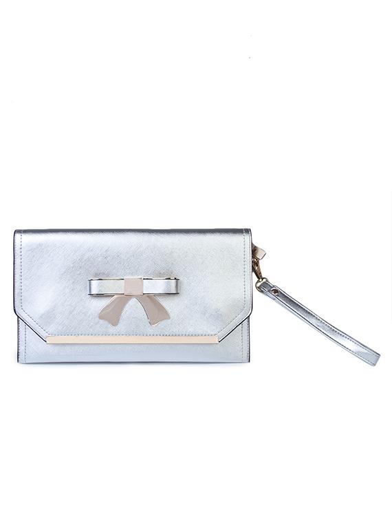 silver leatherette clutch - 10346309 - Zoom Image - 1