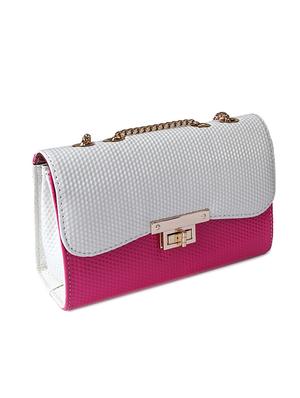 white & pink textured leatherette color block sling bag - 10346336 - Standard Image - 5