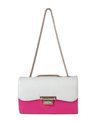white & pink textured leatherette color block sling bag - 10346336 - Standard Image - 6