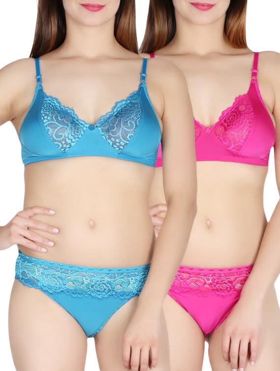 Set Of 2 multi colored satin bras and panty set - 1035614 - Zoom Image - 1
