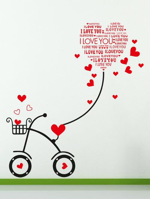 Wall Stickers Heart-shaped I Love You Kids Room Bicycle with String Decal Cute - 10357404 - Standard Image - 1