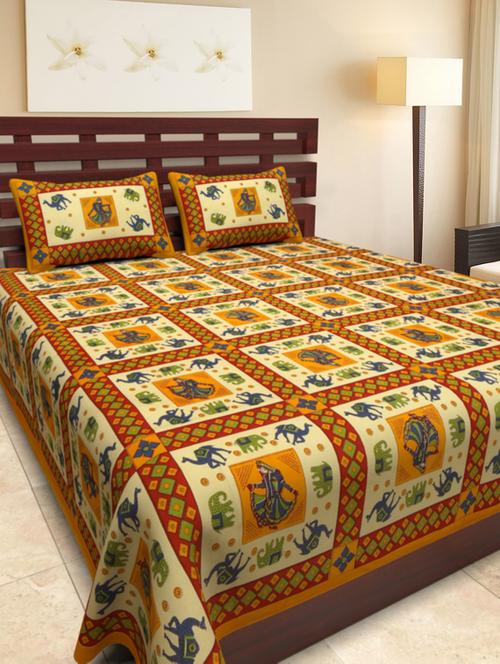 cotton jaipuri traditional double bedsheet with 2 pillwo cover - 10364333 - Standard Image - 1