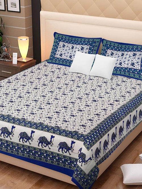 cotton jaipuri traditional double bedsheet with 2 pillwo cover - 10364392 - Very Small Image - 1