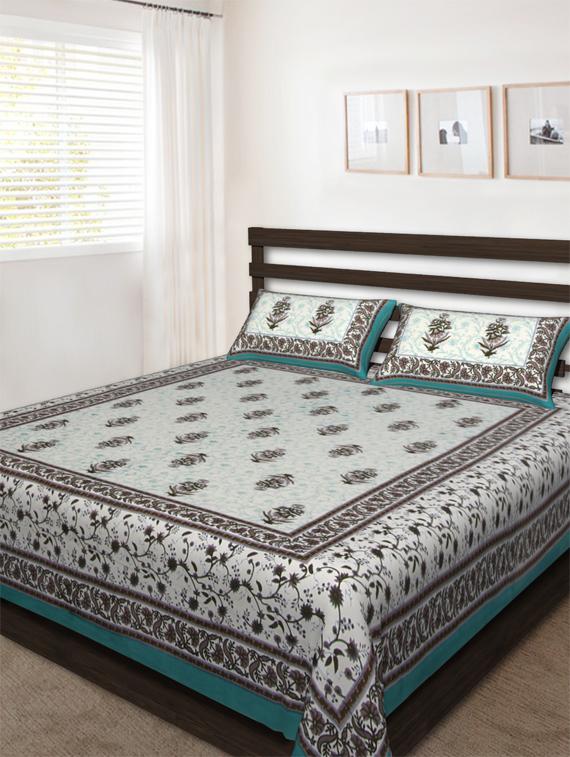 cotton jaipuri traditional double bedsheet with 2 pillwo cover - 10364419 - Zoom Image - 1