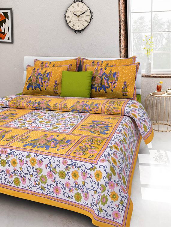 cotton jaipuri traditional double bedsheet with 2 pillwo cover - 10364485 - Zoom Image - 1