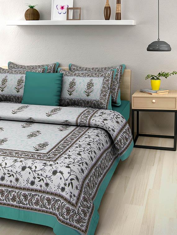 cotton jaipuri traditional double bedsheet with 2 pillwo cover - 10364490 - Zoom Image - 1
