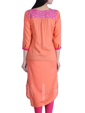 orange cotton highlow kurta - 10364528 - Standard Image - 3