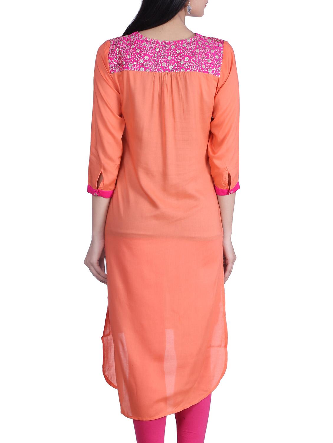 orange cotton highlow kurta - 10364528 - Zoom Image - 3