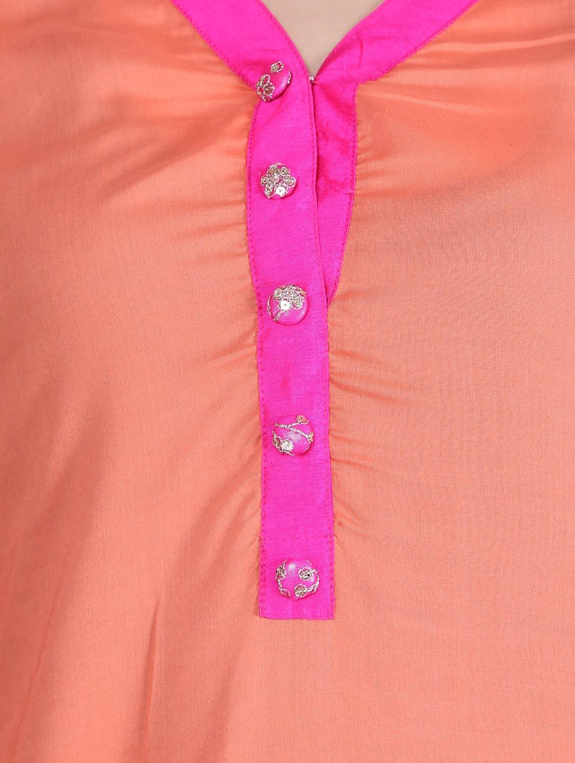 orange cotton highlow kurta - 10364528 - Zoom Image - 4