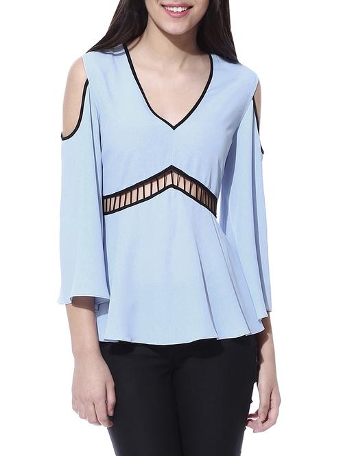 light blue crepe cold shoulder top - 10384662 - Very Small Image - 1
