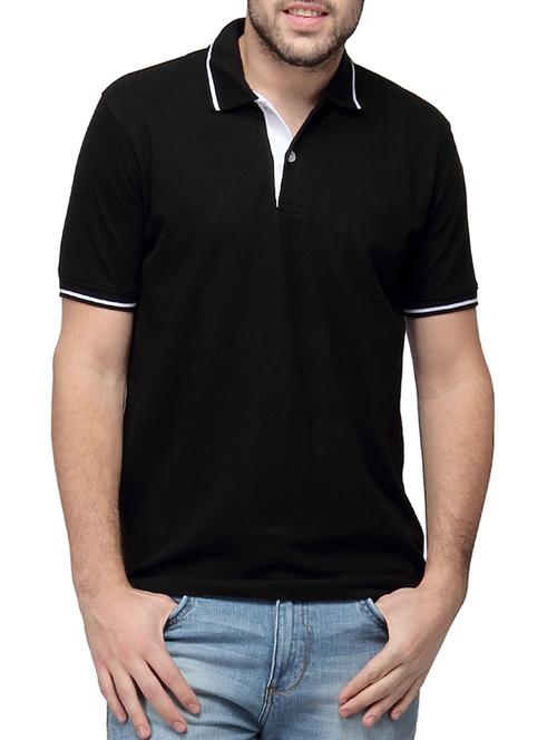 solid black cotton polo t-shirt - 10398851 - Standard Image - 1