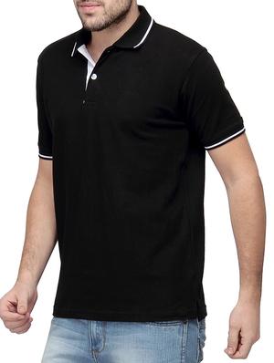 solid black cotton polo t-shirt - 10398851 - Standard Image - 2