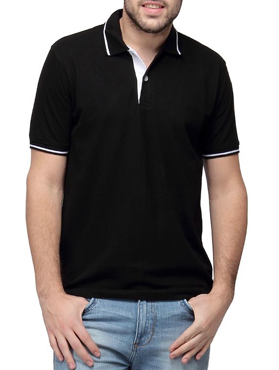 solid black cotton polo t-shirt - 10398851 - Zoom Image - 1