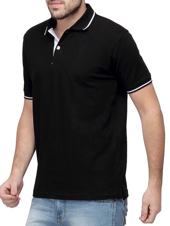solid black cotton polo t-shirt - 10398851 - Zoom Image - 2