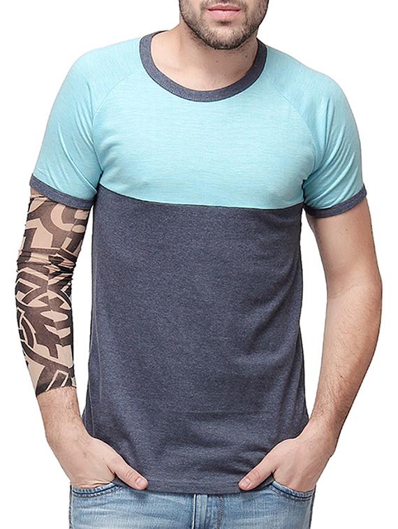 blue cotton color block t-shirt - 10398913 - Zoom Image - 1