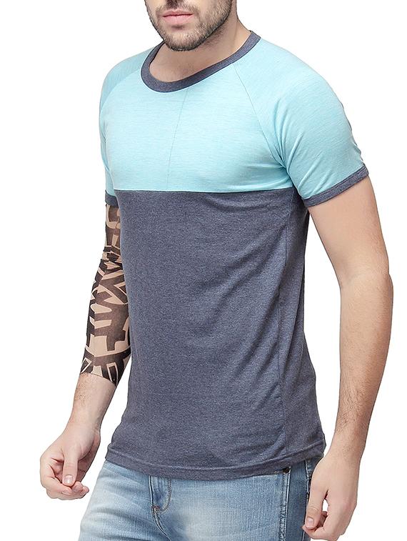 blue cotton color block t-shirt - 10398913 - Zoom Image - 2