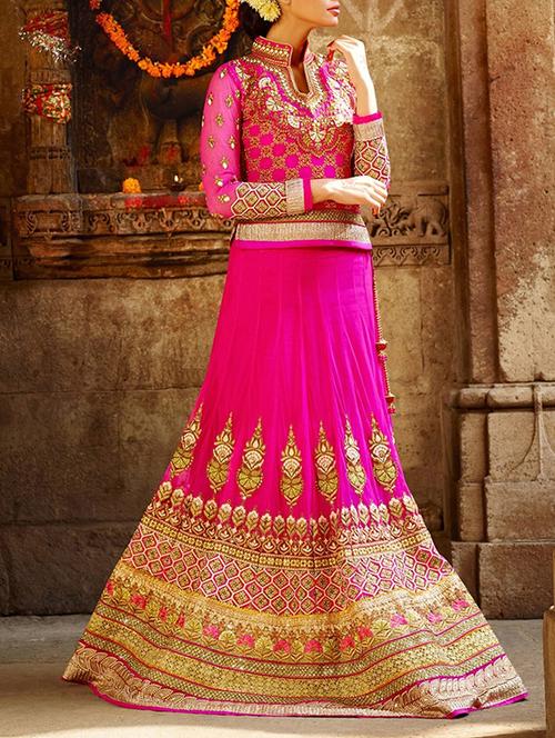 magenta cotton blend lehenga - 10399532 - Standard Image - 1