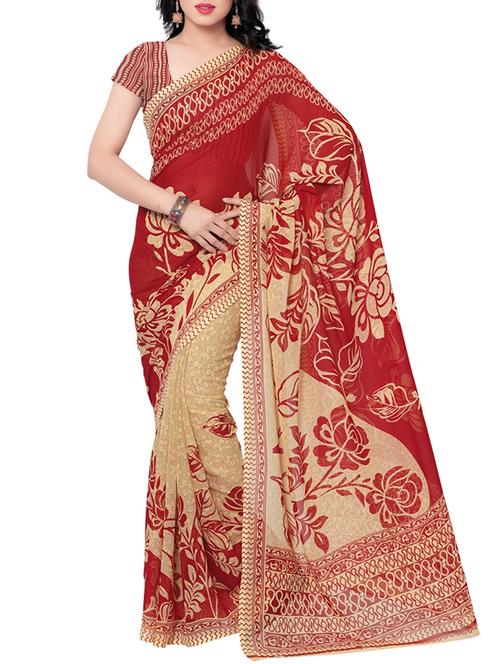 red cotton blend saree - 10399628 - Standard Image - 1