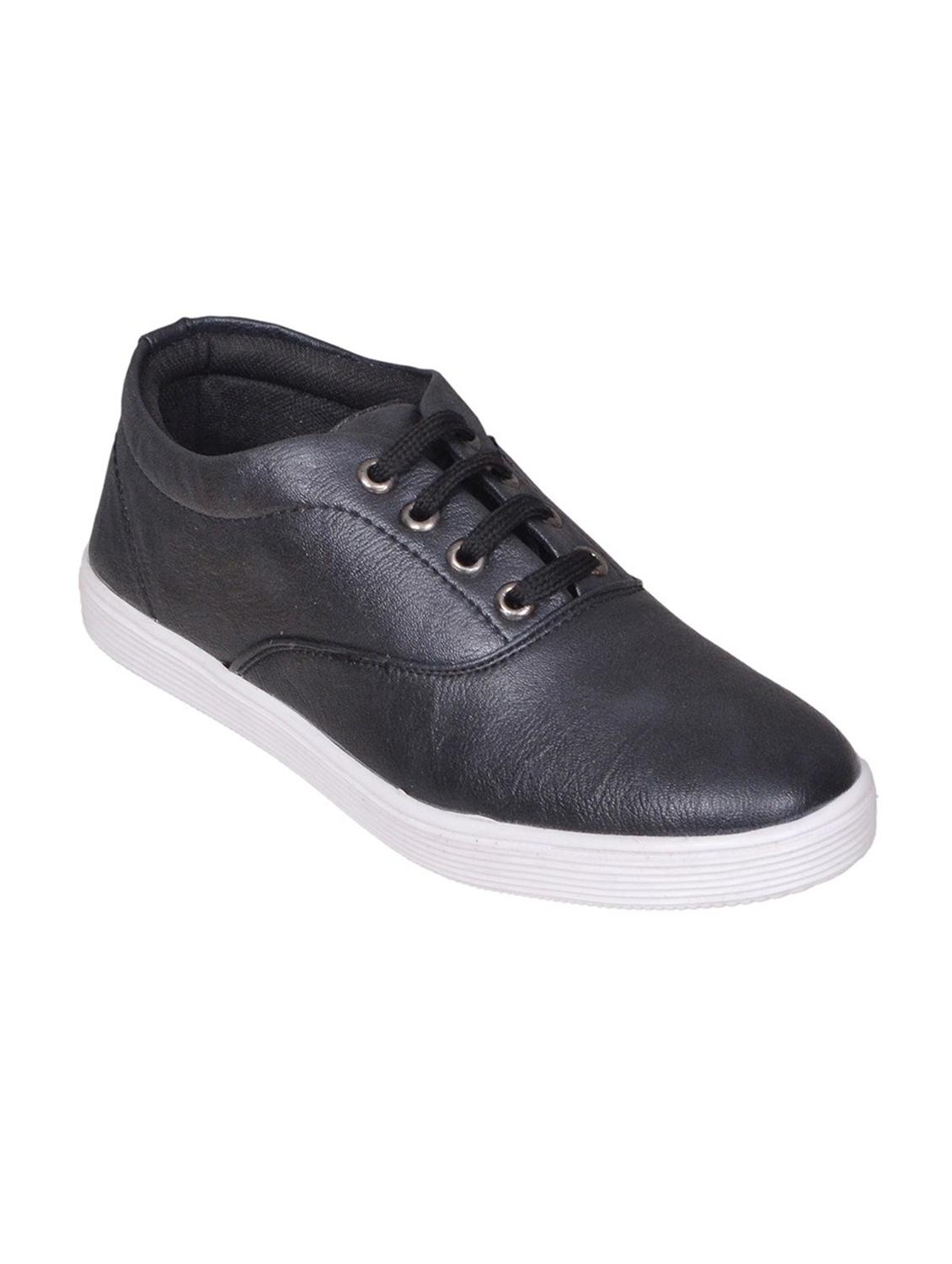 black faux leather sneaker