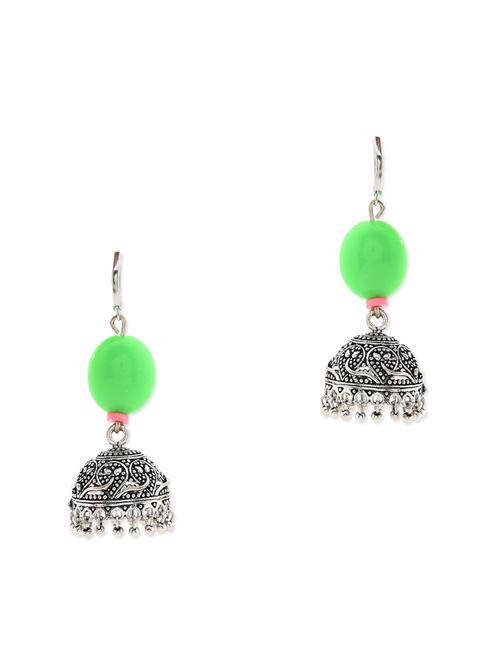 anetra silver and green embellished jhumkas - 10415835 - Very Small Image - 1