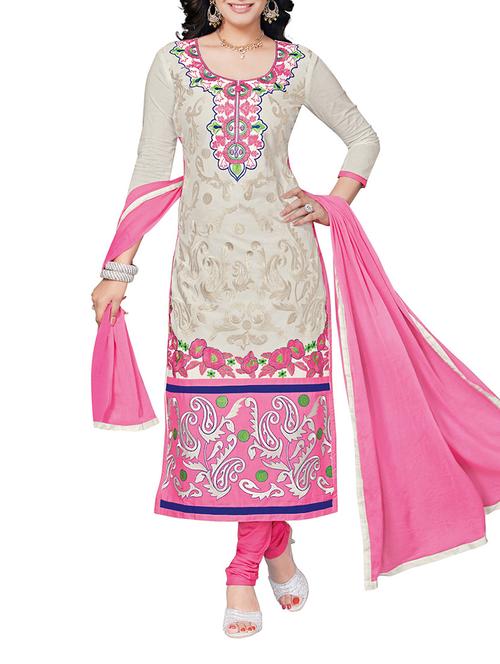 off white & light pink cotton unstitched suit - 10416770 - Very Small Image - 1