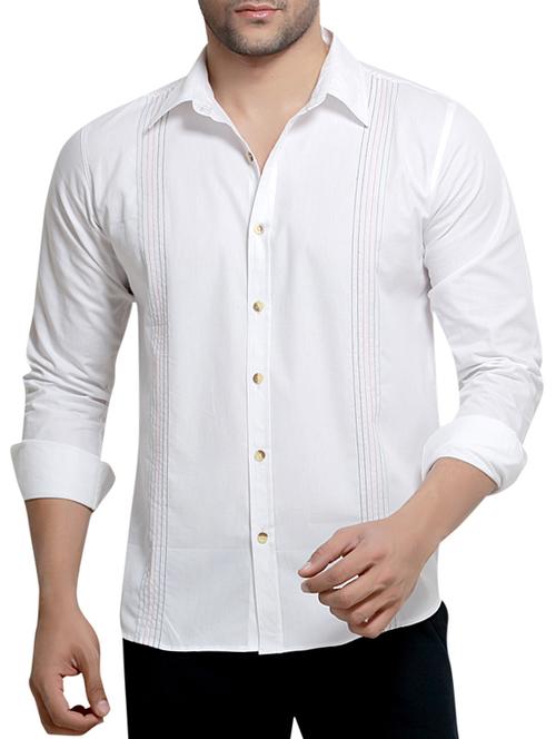 solid white cotton casual shirt - 10417270 - Very Small Image - 1