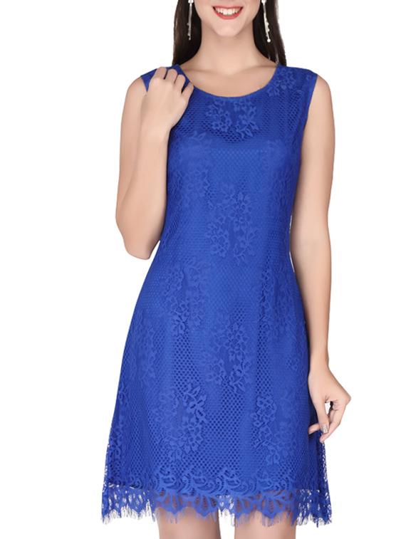 mesh detail a-line dress - 10417701 - Zoom Image - 1