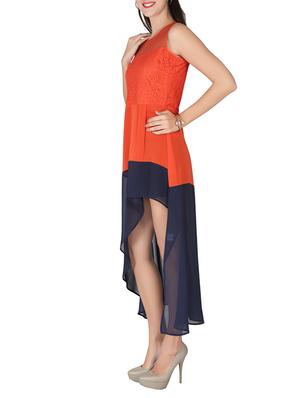 orange, navy blue crepe dress - 10417727 - Standard Image - 2