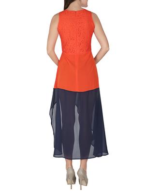 orange, navy blue crepe dress - 10417727 - Standard Image - 3