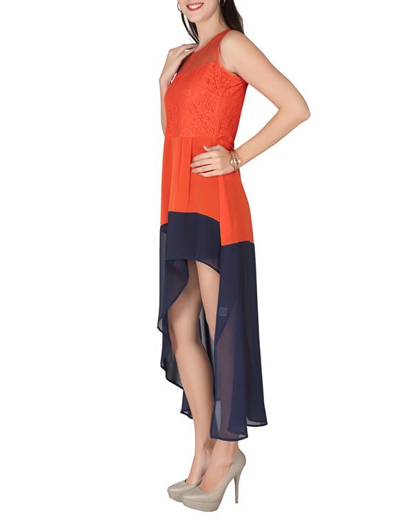 orange, navy blue crepe dress - 10417727 - Zoom Image - 2