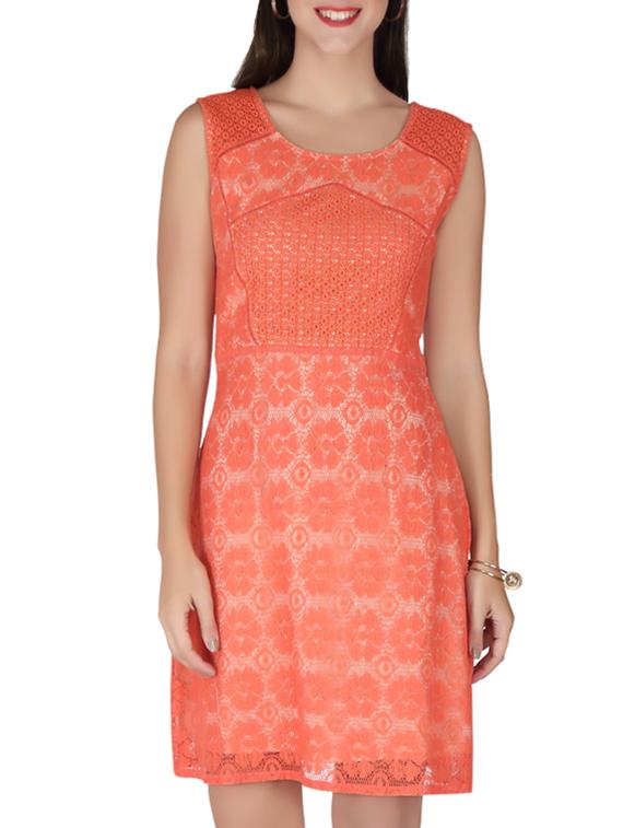 orange cotton fit & flare dress - 10417736 - Zoom Image - 1