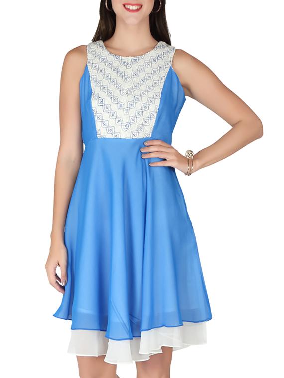 blue, off white georgette dress - 10417750 - Zoom Image - 1