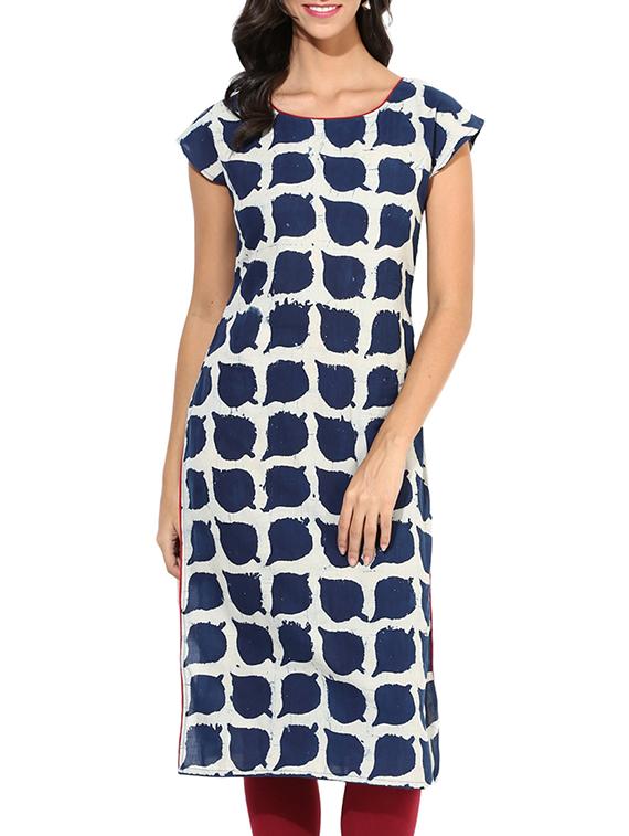 blue,white cotton kurta - 10442833 - Zoom Image - 1