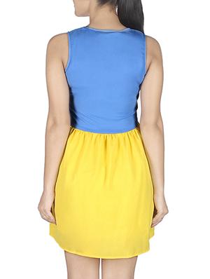skyblue, yellow polyester dress - 10443712 - Standard Image - 3