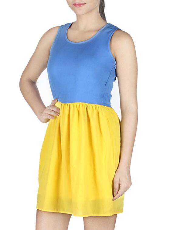 skyblue, yellow polyester dress - 10443712 - Zoom Image - 2